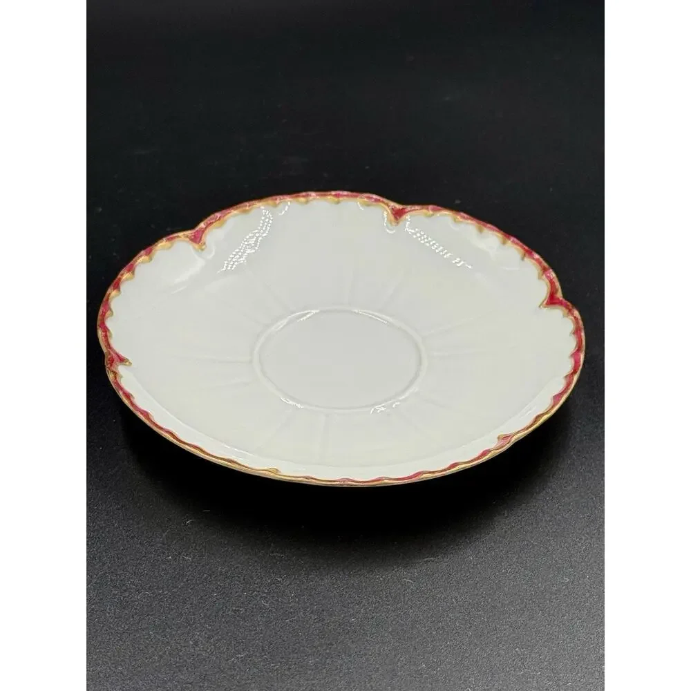 Haviland Limoges France Teacup & Saucer Crimson Red Gold Missouri Glass c1900’s